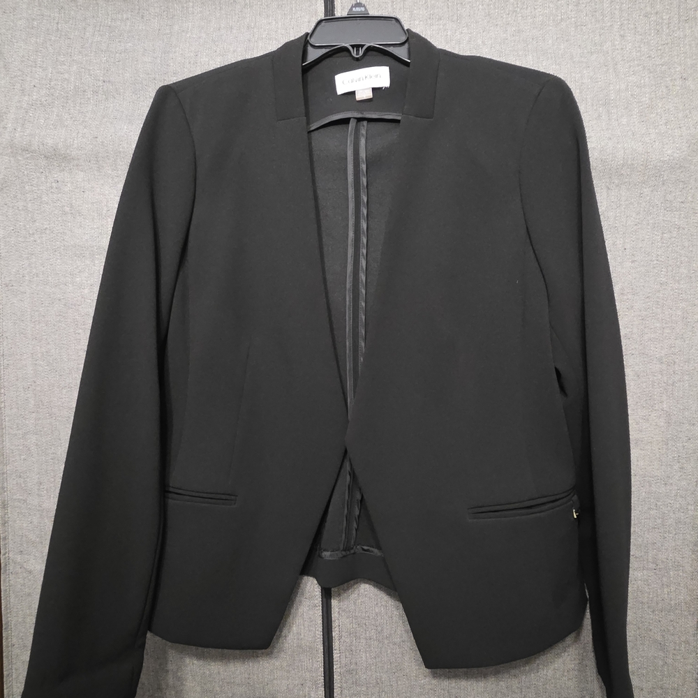 Calvin Klein Women's Black Collarless Open-Front Blazer